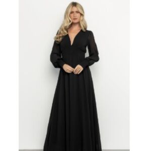 Baltic Born - Elegant Black V-Neck Long Sleeve Maxi Dress